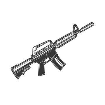 Original outline illustration of automatic weapon.