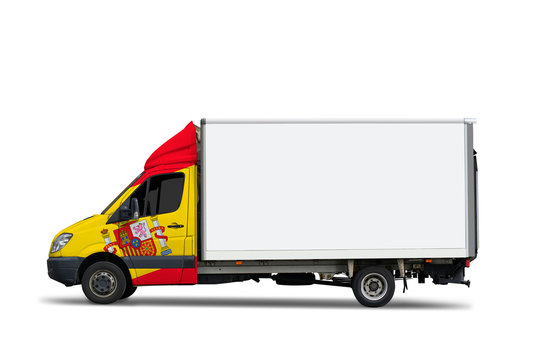 Spanish delivery truck isolated on white background