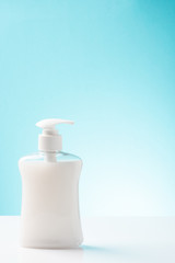 Hand Satinizer Gel For Hand Hygiene. Coronavirus Convid-19 Pandemic Outbreak. Copy Space Background