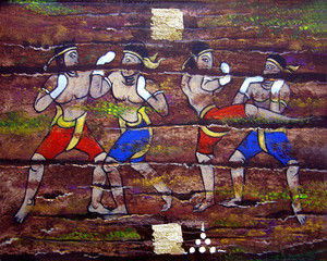 Art painting Oil color Thai boxing Muaythai , Siam Land of Smiles