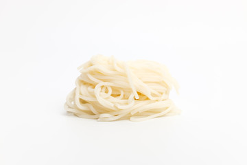 Boiled noodles on white background