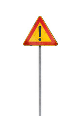 Caution road sign with exclamation mark isolated