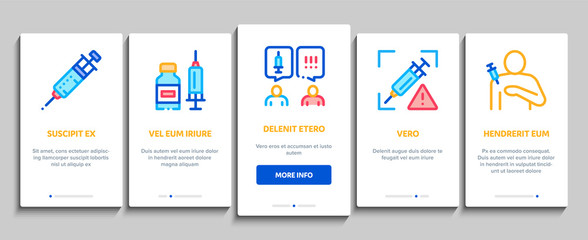 Vaccination Syringe Onboarding Mobile App Page Screen Vector. Healthcare Vaccination, Baby And Human Health Care Injection, Virus And Disease Research Color Contour Illustrations