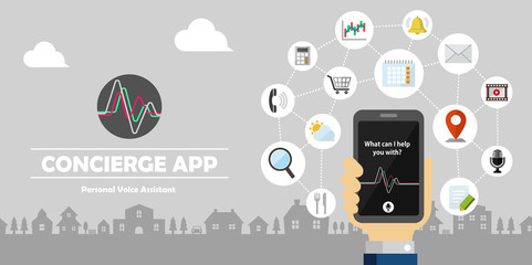 Concierge app ( personal voice assistant ) vector banner illustration