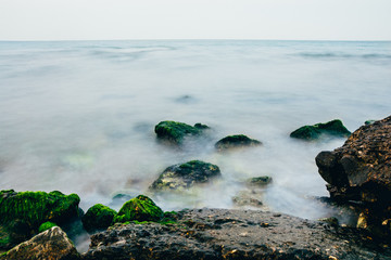 sea beach with big rocks