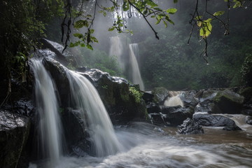 Panorama of natural beauty of a waterfall