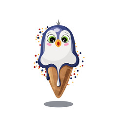 penguin ice cream in a waffle cone
