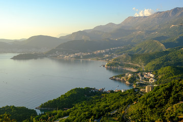 Fototapeta na wymiar Sveti Stefan in Montenegro Coastline in Europe during autumn