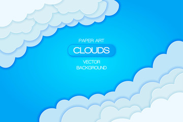 3d Paper art style.  vector isolated illustration with Clouds on blue background