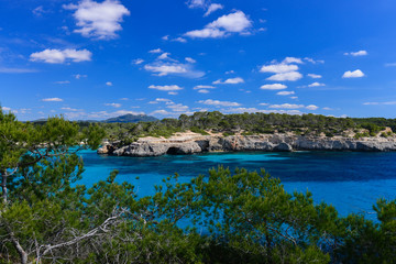 Turquoise waters of a bay in the Mondrago Natural Park, Mallorca, Spain
