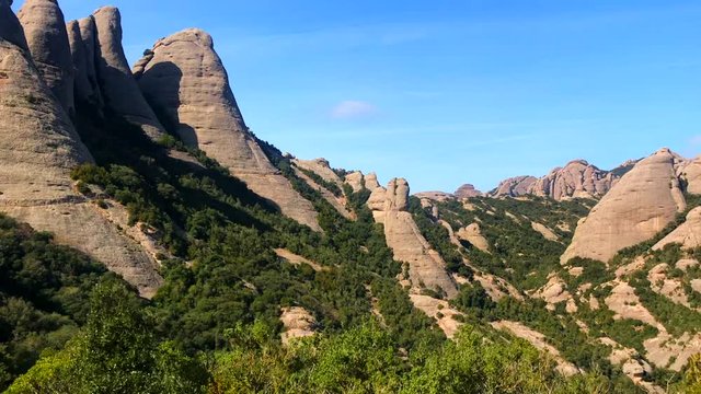 Spectacular view of unusual multi-peaked mountain range, Montserrat