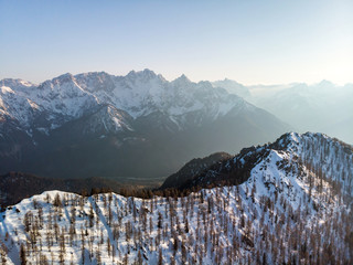 Karavanke alps winter with the Julian Alps in the Triglav National Park