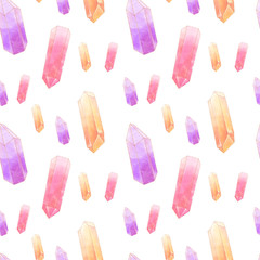 Mystical occult art deco crystal watercolor digital digital texture seamless pattern on white background. Print for fabrics, banners, cards, wrapping paper, tattoo, stationery.
