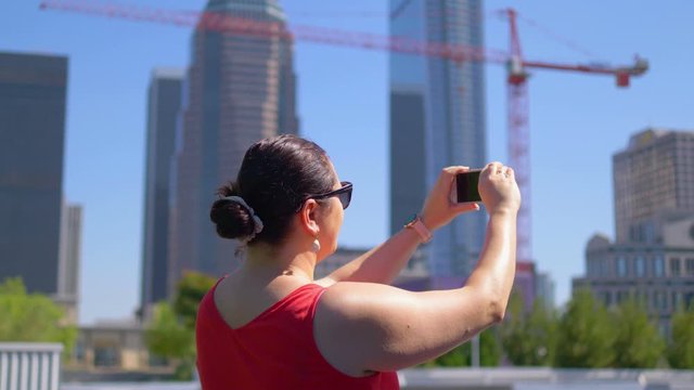 Girl Takes A Picture on Los Angeles Downtown in 4K Slow motion 60fps