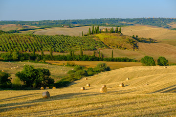 Late summer aerial landscape of valley in Tuscany