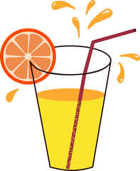 Illustration. Orange juice in a glass with a straw.