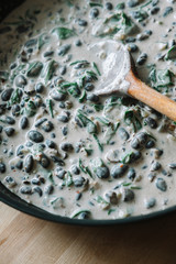 Homemade dish of spinach, black beans and cream. Healthy Nutrition meal. Sofia, Bulgaria.