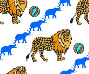 Vector background hand drawn exotic wild cats lion. Hand drawn ink illustration. Modern ornamental decorative background. Vector pattern. Print for textile, cloth, wallpaper, scrapbooking