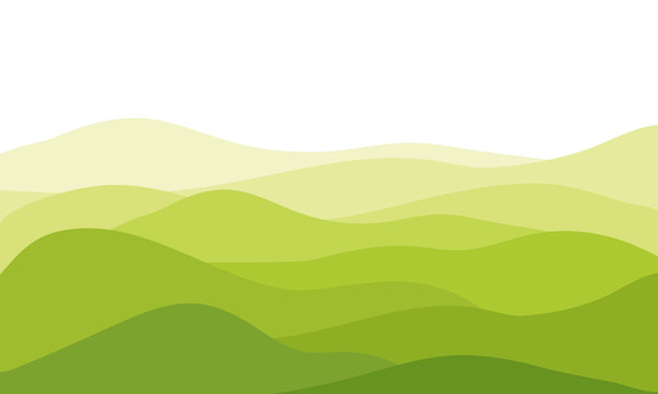 abstract fields, green waves hills on white background, vector illustration