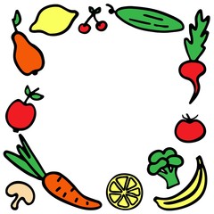 Hand-drawn fruit frame. A set of vegetables icons.
