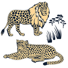 Vector background hand drawn doodle wild cats. Hand drawn ink illustration. Modern ornamental decorative background. Square print for textile, cloth, scrapbooking