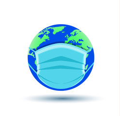 Vector illustration of medical respiratory mask protecting the world. Pollution protect globe