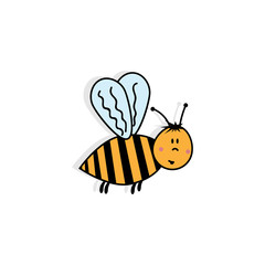 Bee in flight, isolated color character on a white background, vector illustration