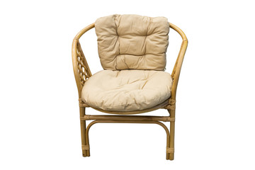 Fototapeta premium Wicker chair with padded seat isolated on white
