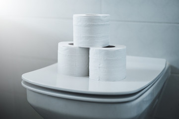 Close-up of toilet paper. Toilet paper in bathroom. Hygiene concept.