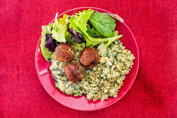 beef meatball and herbs cooked vegetables