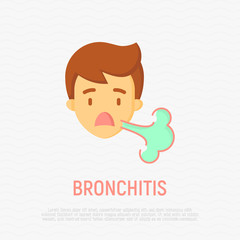 Coughing, symptom of bronchitis, pneumonia, coronavirus. Flat icon. Vector illustration.