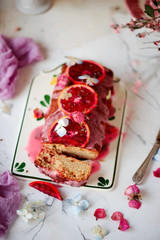 Vegan blood orange cake.selective focus