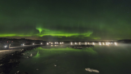 Fototapeta na wymiar Iceland Blue Lagoon Aurora in sky