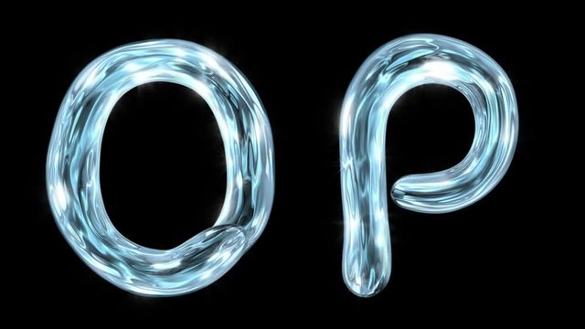 The water alphabet. Liquid letters O P appear, fluctuate for 12 seconds, and disappear. With alpha channel.