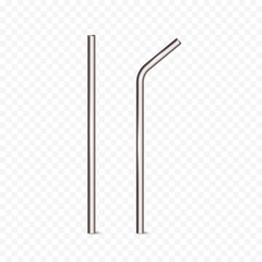 Straws set isolated on transparent background. Stainless, steel, aluminum or silver pipes. Vector 3d eco reusable metal tubes..