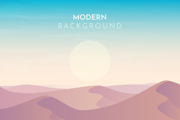 Sunset, sunrise, morning in desert, mountains, Abstract landscape, Vector banner with polygonal landscape illustration, Minimalist style