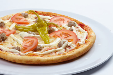 tasty pizza on the white