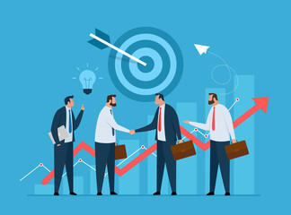 Concept teamwork to target achievement. Business meeting for solution management for success organization strategy. Vector illustration. Flat design.