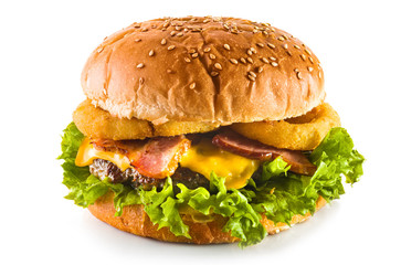  gamberger with beef cutlet and onion rings on a white background for the site1