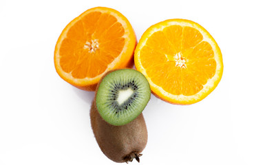  juicy sliced ​​orange and kiwi isolated on a white background. fruit plate