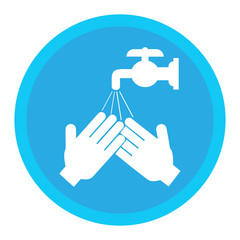 Hands under falling water out of tap. Man washes hands, hygiene.