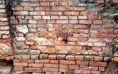 18 Old orange brick wall with breaks in a Buddhist temple