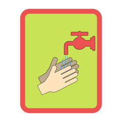 Hands under falling water out of tap. Man washes hands, hygiene.