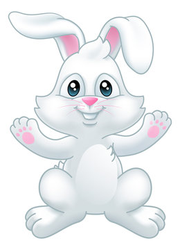 Cute Easter bunny rabbit cartoon character waving with their paws