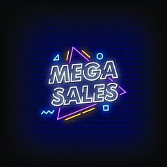 Mega Sales Neon Signs Style Text Vector