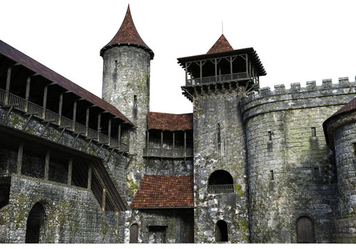 3D Rendered Medieval Castle on White Background - 3D Illustration