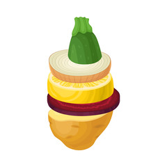 Sliced Fruits and Vegetables Arranged Together in Pile Vector Illustration