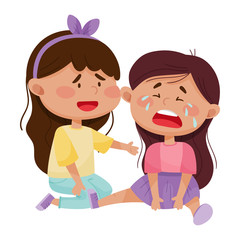Friendly Little Girl Comforting Her Crying Friend Vector Illustration