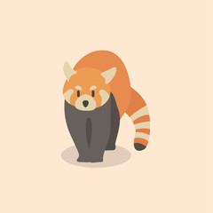 Vector illustration of red panda cartoon style on pastel background.