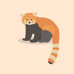 Vector illustration of red panda cartoon style on pastel background.